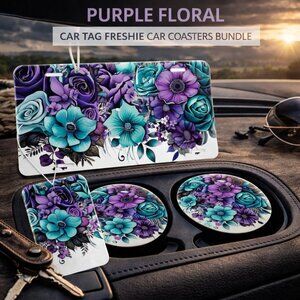 Floral Car Tag Car Freshie Car Coasters Gift Set Bundle